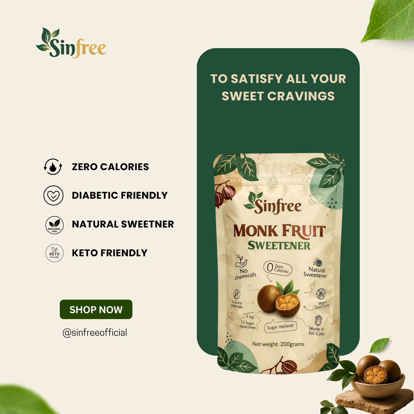 Sinfree Monk Fruit Sweetener Powder