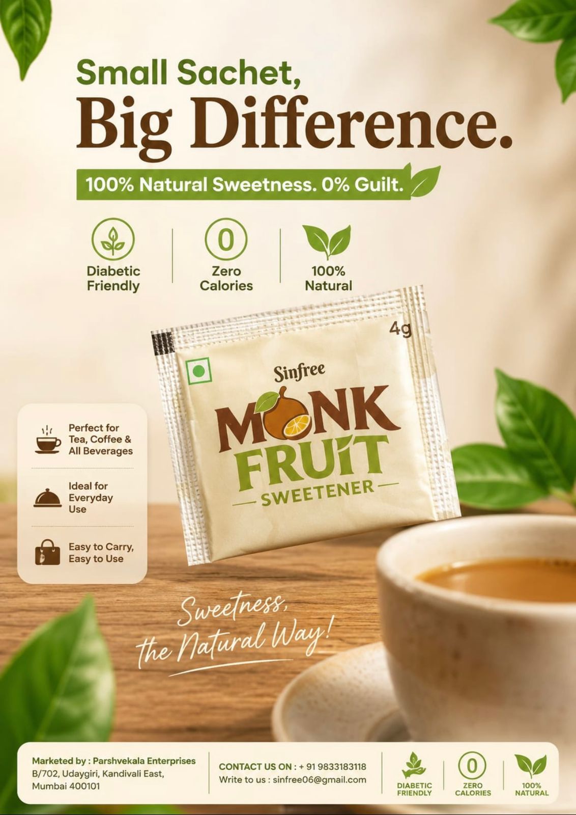 Sinfree Monk Fruit Sachets - 100